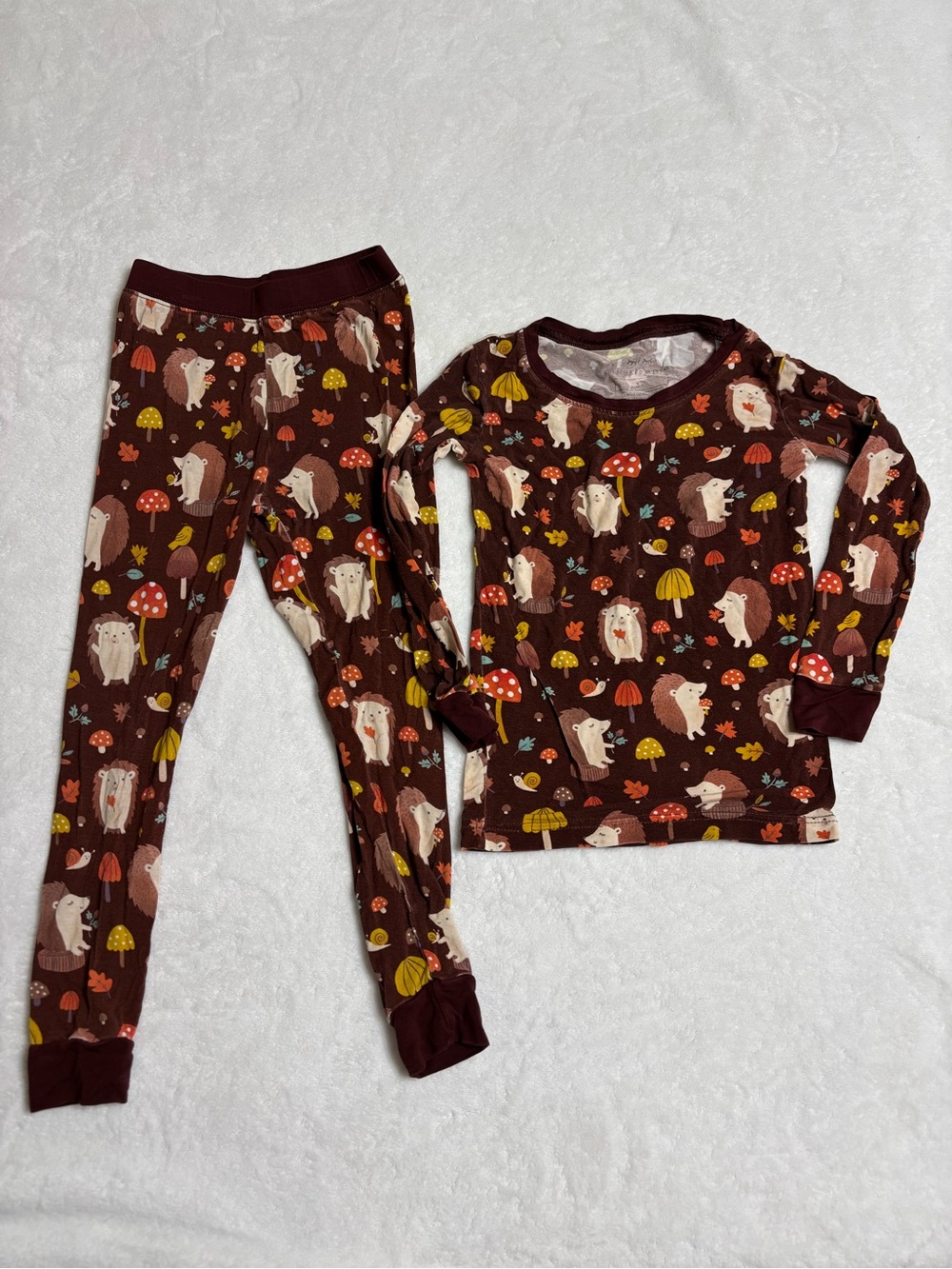 Kids Brown Hedgehog & Mushroom Pajama Set